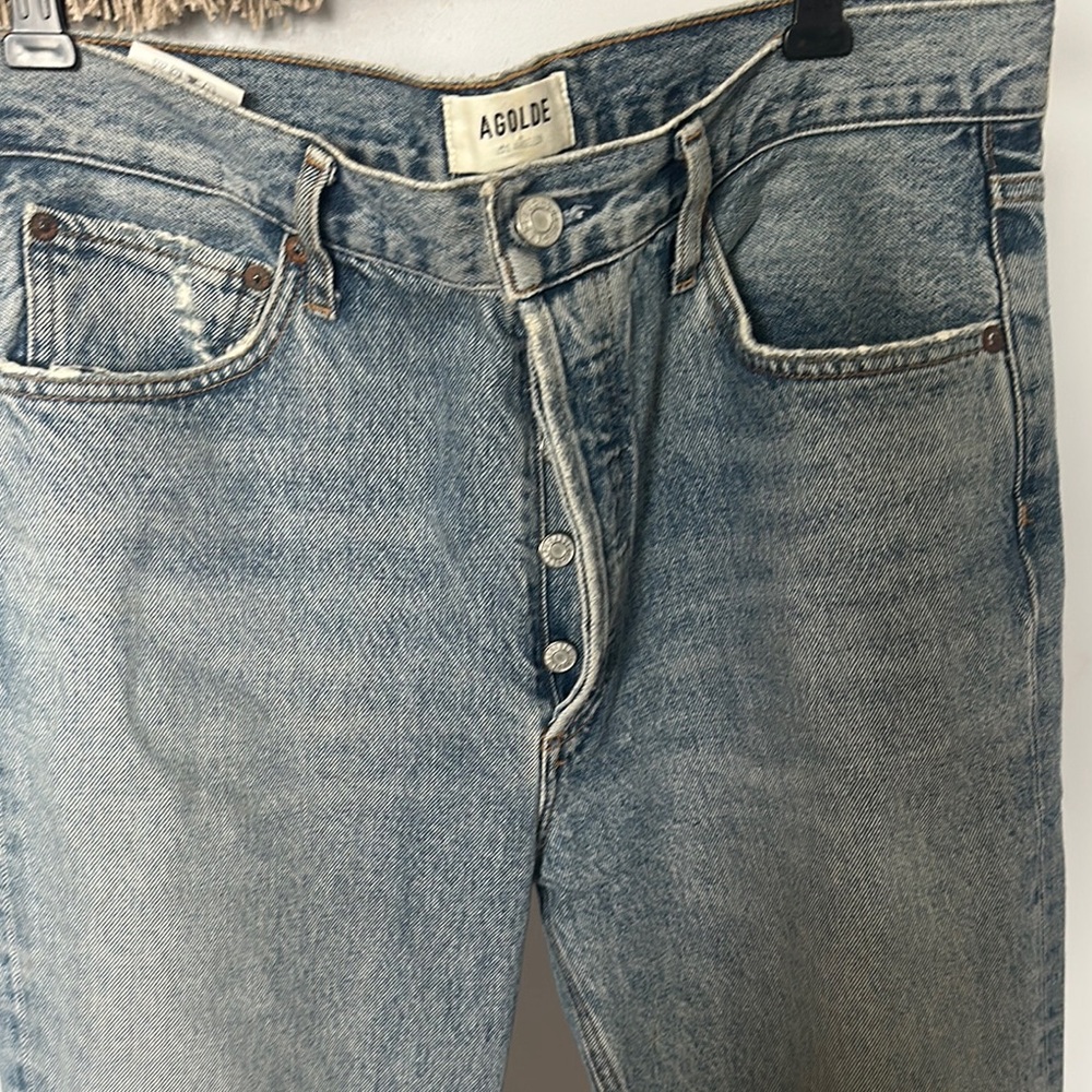 Agolde Riley High Rise Blue Distressed Jeans - Picture 4 of 7